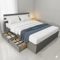 Giường ngủ gỗ MDF đầu giường phối sọc có ngăn kéo 3