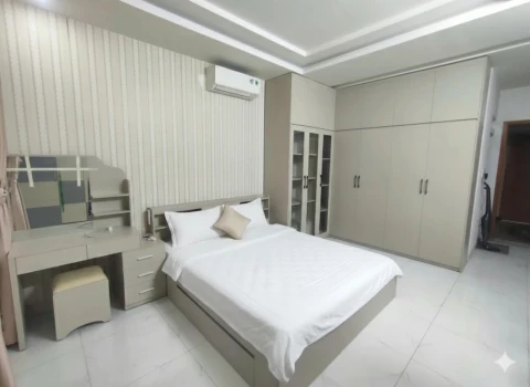 Giường ngủ gỗ MDF đầu giường phối sọc có ngăn kéo