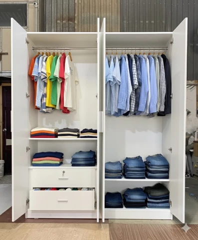 Tủ quần áo gỗ mdf 4 cánh màu trắng ( gmdf19x )