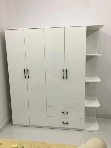 Tủ quần áo gỗ MDF màu trắng ( TQAGFT )