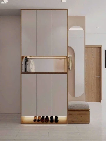 Tủ giày âm tường - kịch trần cánh mở Gỗ Mdf