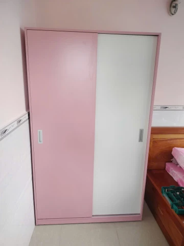 Tủ quần áo cánh lùa gỗ mdf màu hồng cho bé