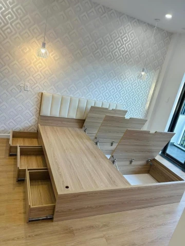 Giường ngủ gỗ MDF thông minh có đầu nệm (GTMDN)