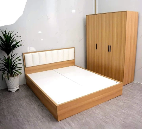 Giường ngủ gỗ MDF có nệm đầu giường