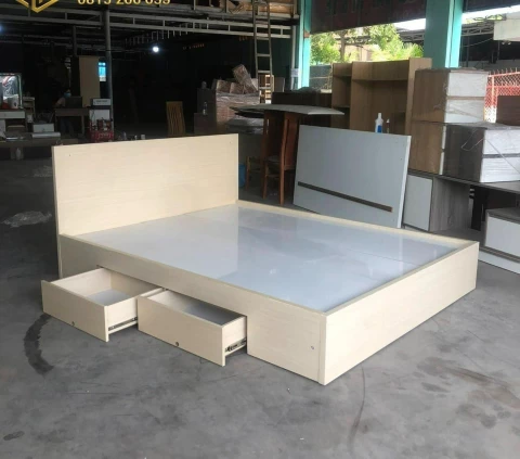 Giường ngủ gỗ MDF có 2 ngăn kéo màu vân gỗ ( gn02 )