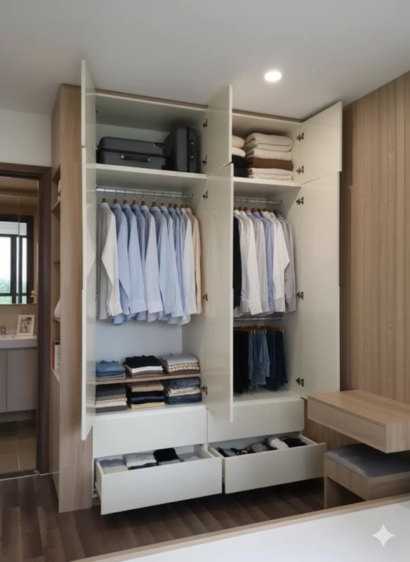 Tủ Quần Áo Gỗ Đóng Theo Yêu Cầu T48244C