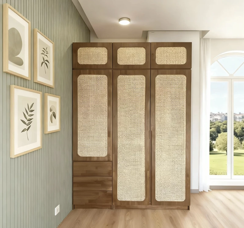 Tủ gỗ 3 cánh mây tg300