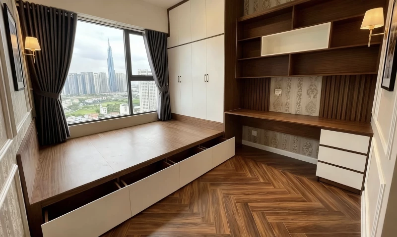 Tủ gỗ liền giường tlg09