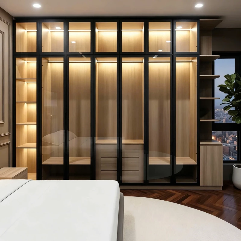 tủ gỗ cánh kính cao cấp tgck02