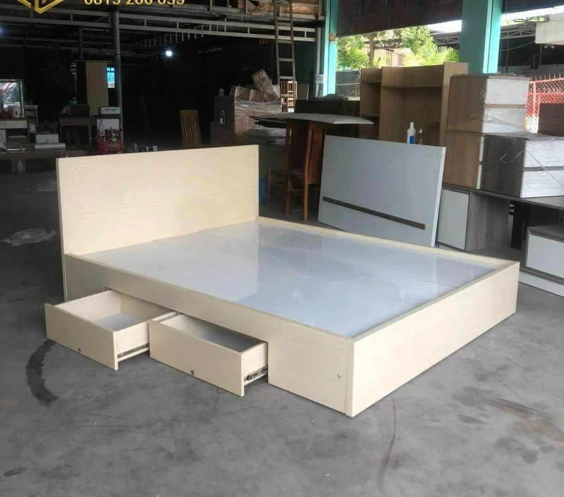 Giường ngủ gỗ MDF có 2 ngăn kéo màu vân gỗ ( gn02 )